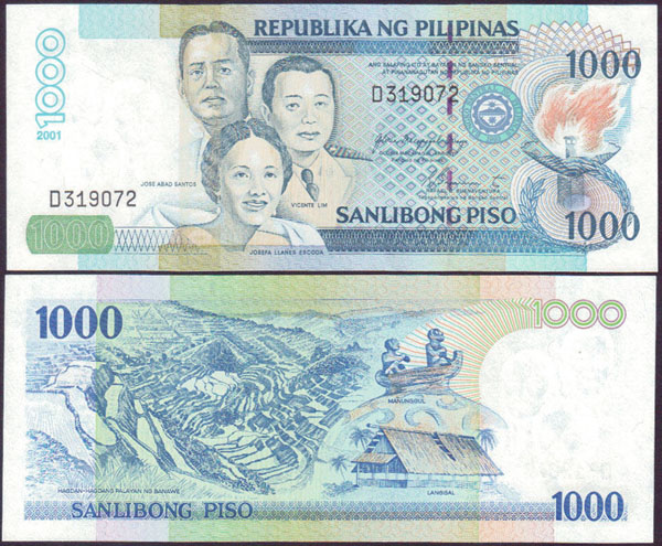 2001 Philippines 1,000 Piso (Unc)